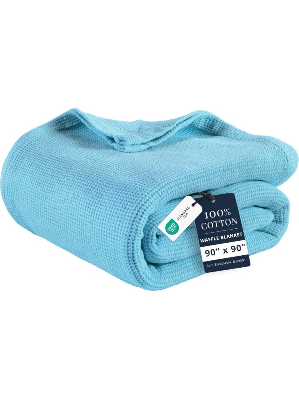 Cozy Sky Blue Queen Blanket - 100% Cotton Waffle Weave for Ultimate Comfort